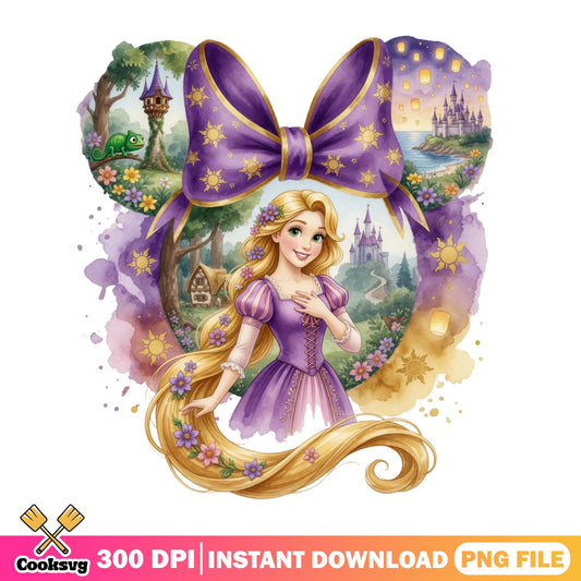 Rapunzel Tangled Bow PNG, Disney Princess PNG, Watercolor PNG