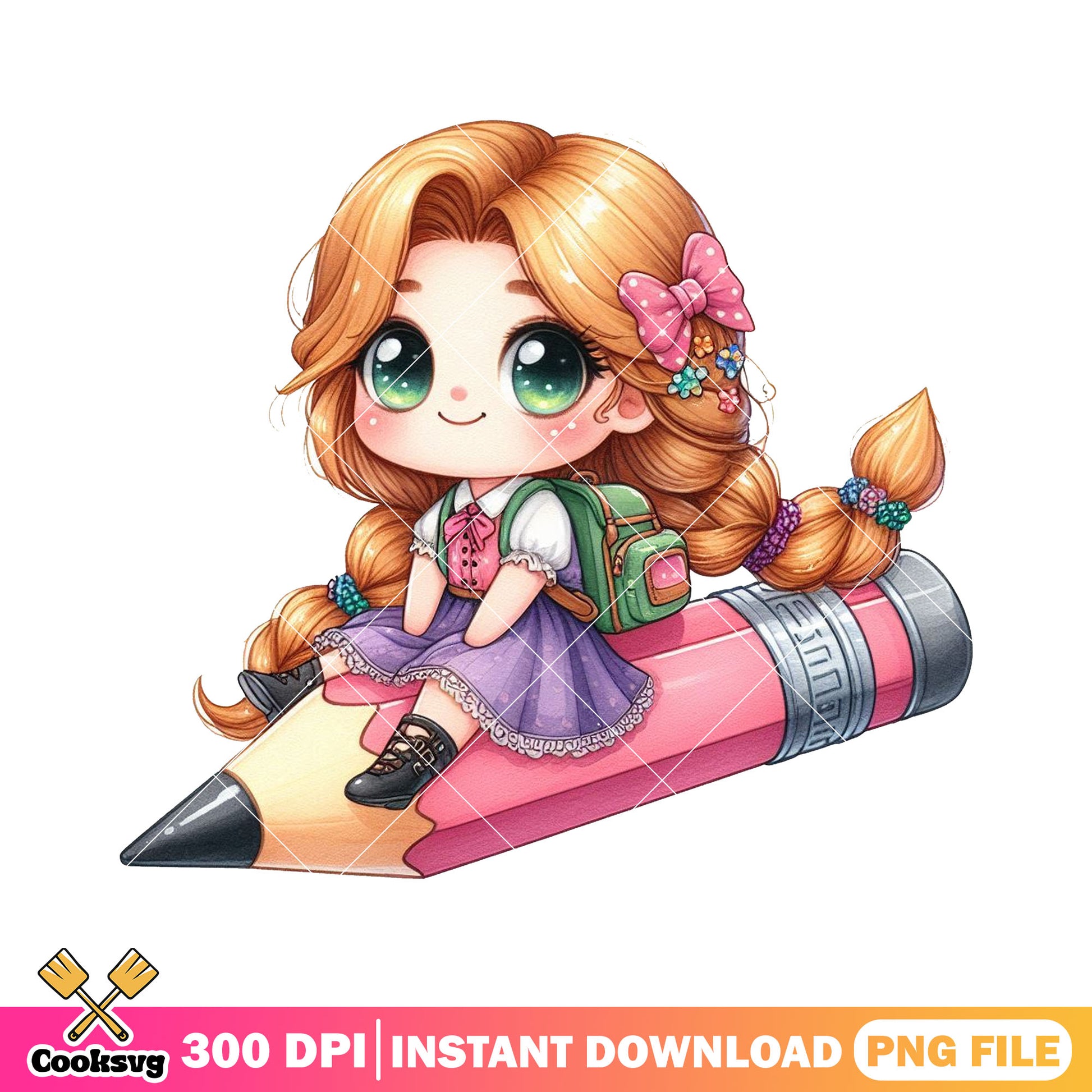 Rapunzel chibi design png, back to school dress png, rapunzel cute png