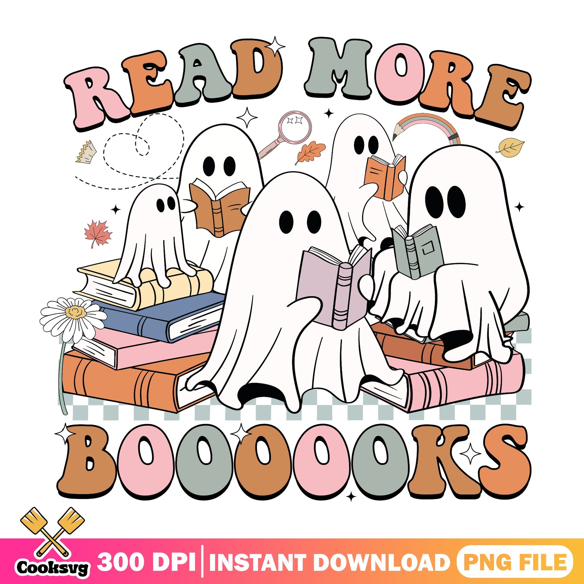 Read More Booooks Ghost PNG, Halloween Teacher PNG, Book PNG