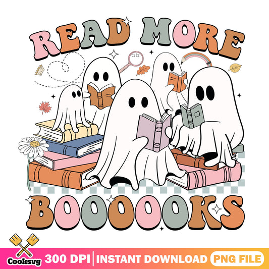 Read More Booooks Ghost PNG, Halloween Teacher PNG, Book PNG