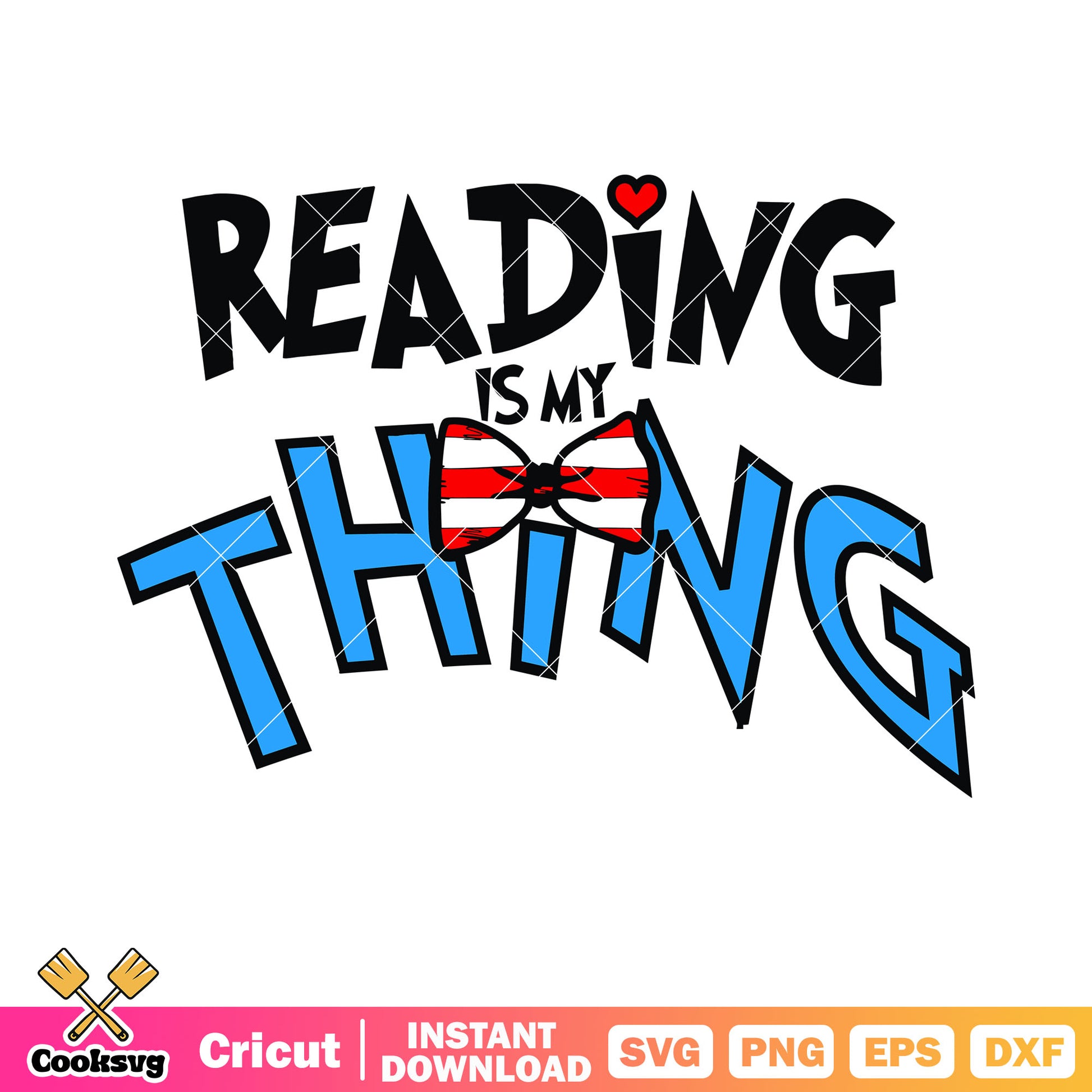 Reading is my thing svg, red and white striped bow tie​​ svg