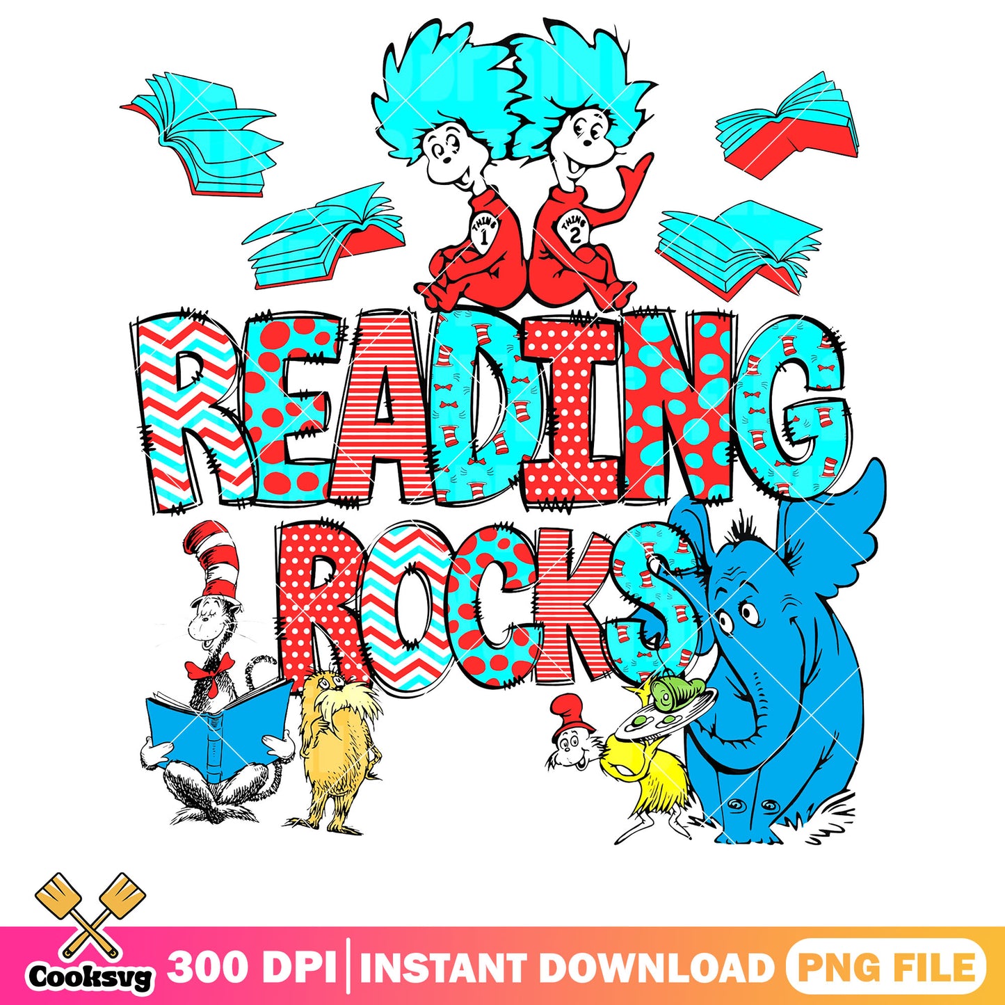 Reading rocks dr seuss friends png, dr seuss friends png