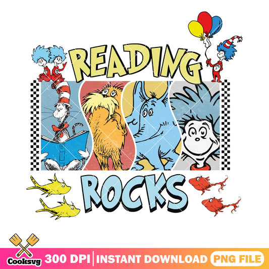 Reading rocks with dr seuss friends png, reading rock books​ png