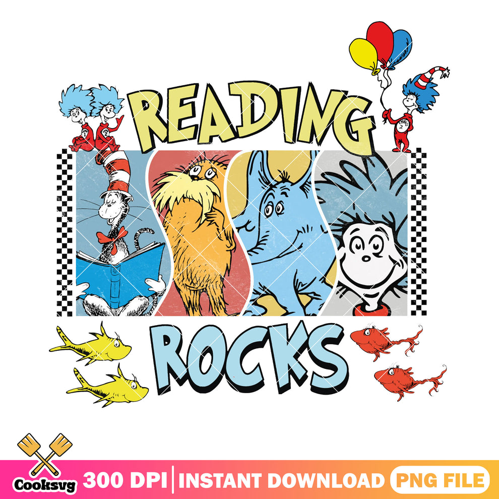 Reading rocks with dr seuss friends png, reading rock books png – Cooksvg