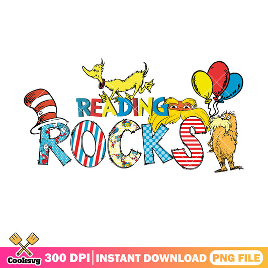 Reading rock with the lorax dr seuss png, dr seuss read png