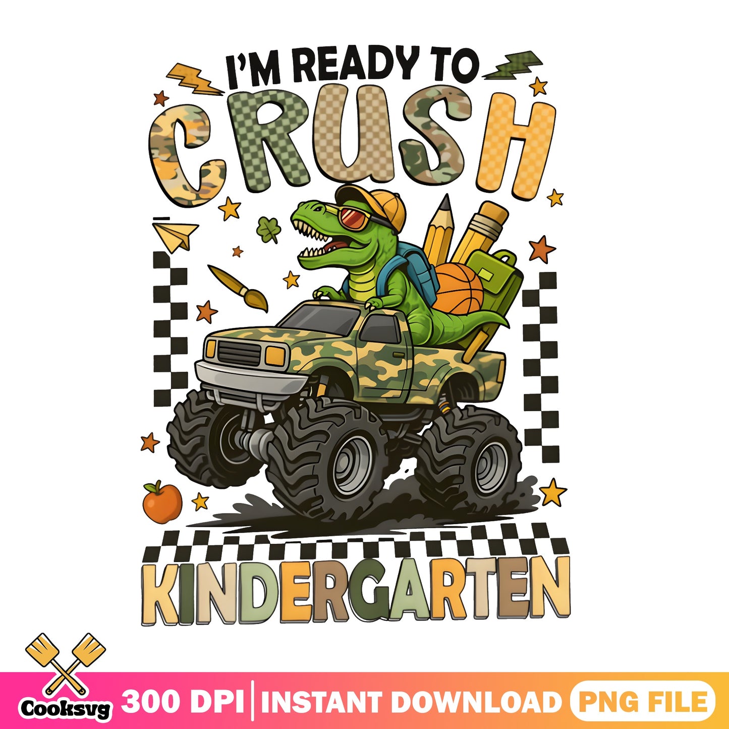 Ready To Crush Kindergarten PNG, Dinosaur Monster Truck PNG