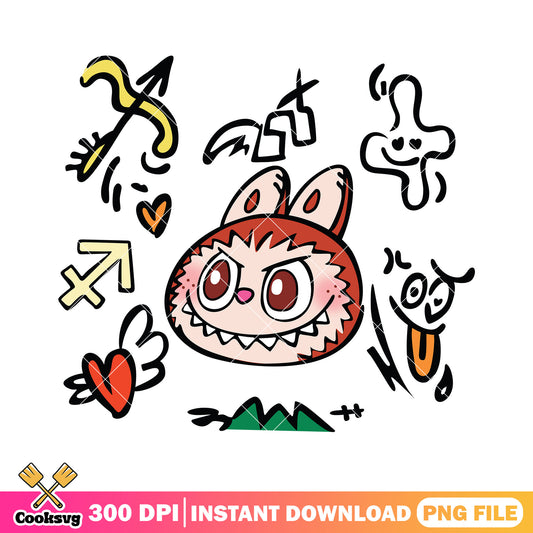 Red Labubu monster head png, labubu head​ png, labubu dolls png