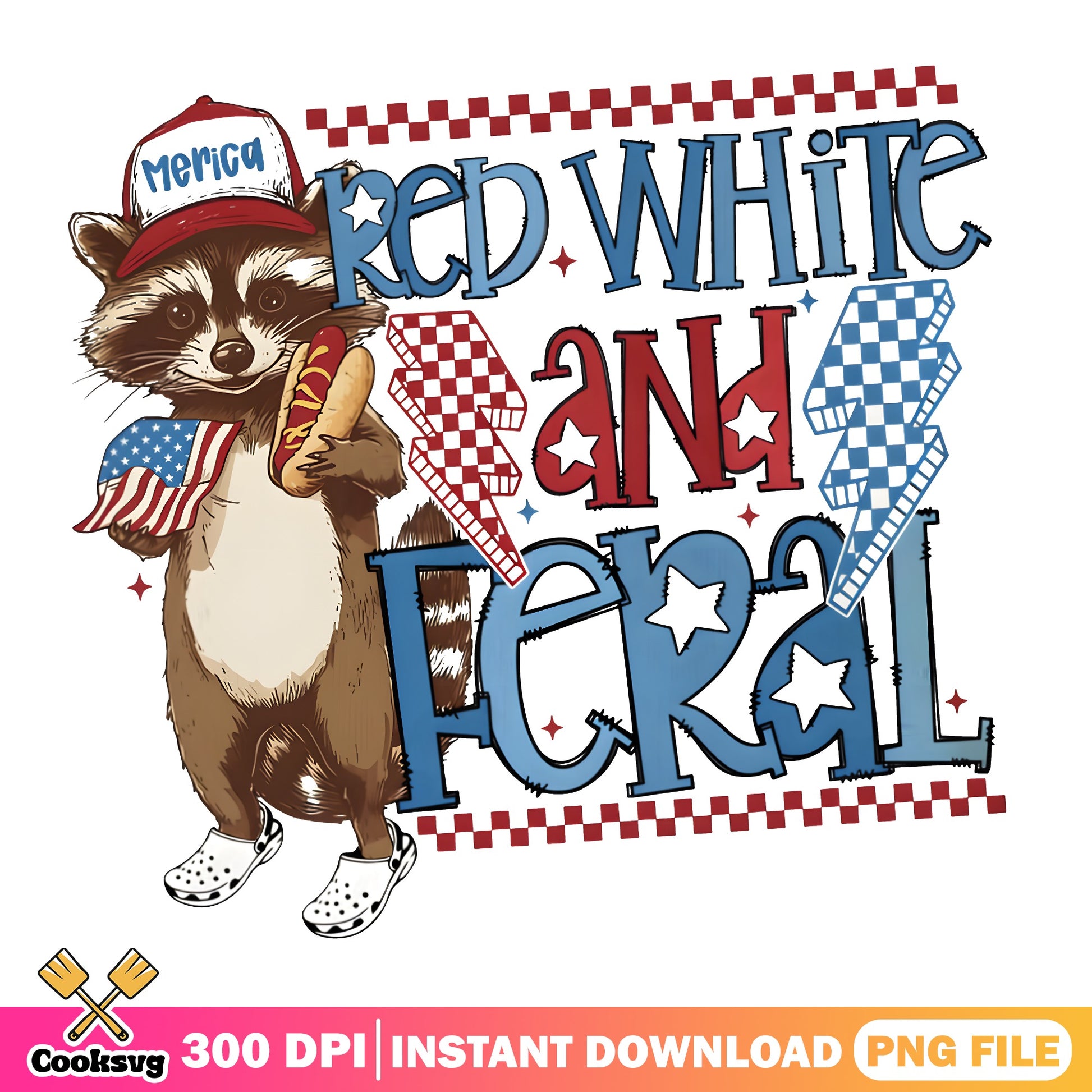 Red White And Feral Raccoon PNG, 4th Of July PNG, Merica PNG