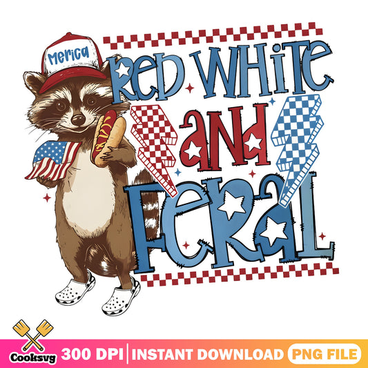 Red White And Feral Raccoon PNG, 4th Of July PNG, Merica PNG
