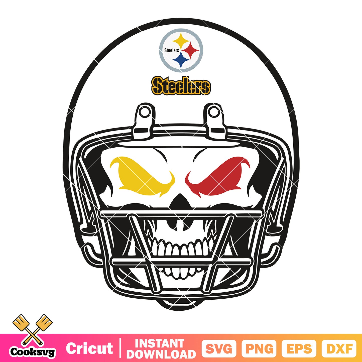 Red and yellow eye skull svg, steelers​ svg, nfl helmets svg