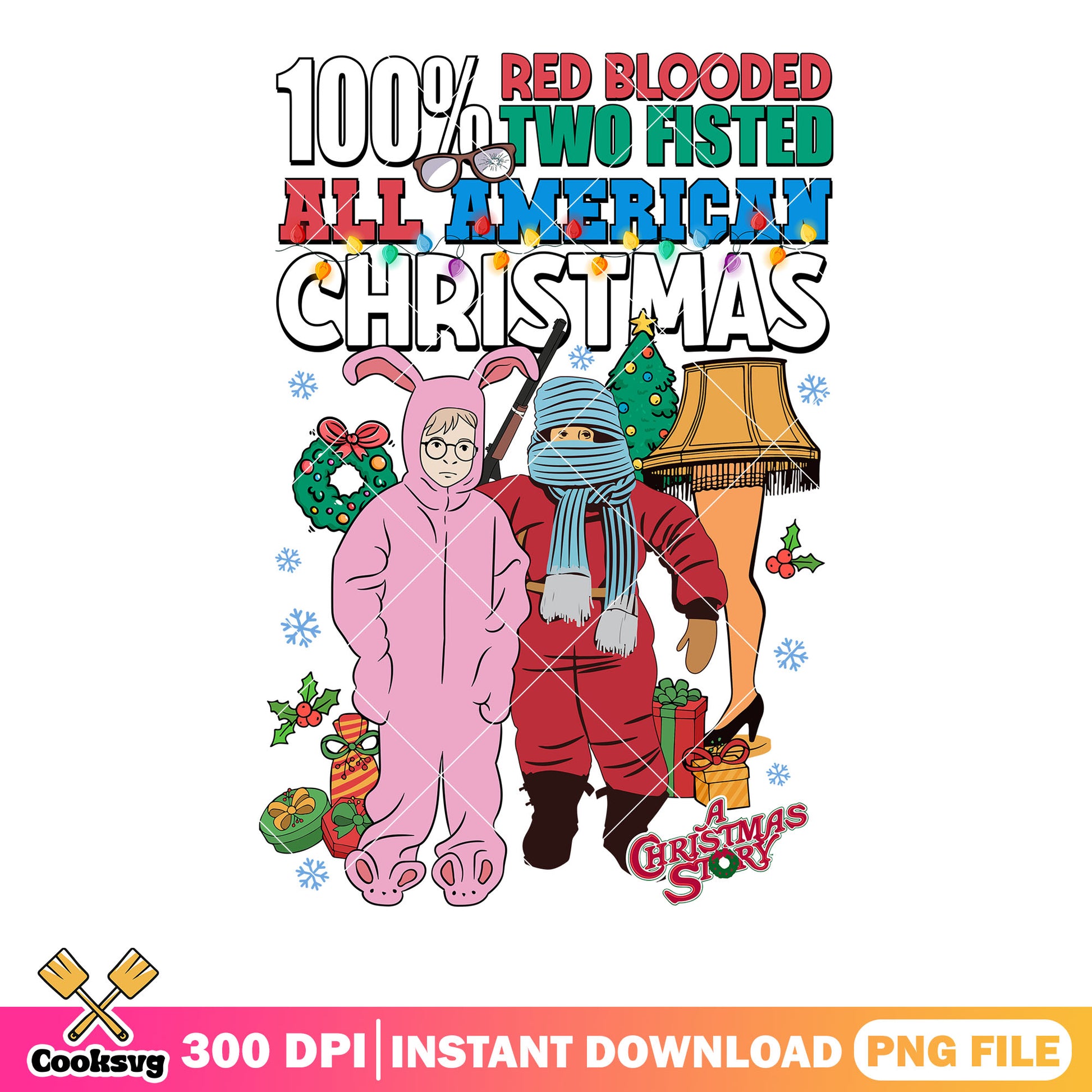Red blooded two fisted all american christmas png, decor noel png