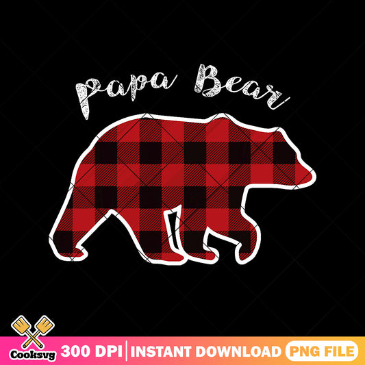 Red buffalo plaid papa bear png, grizzly bear​ png, retro dad png