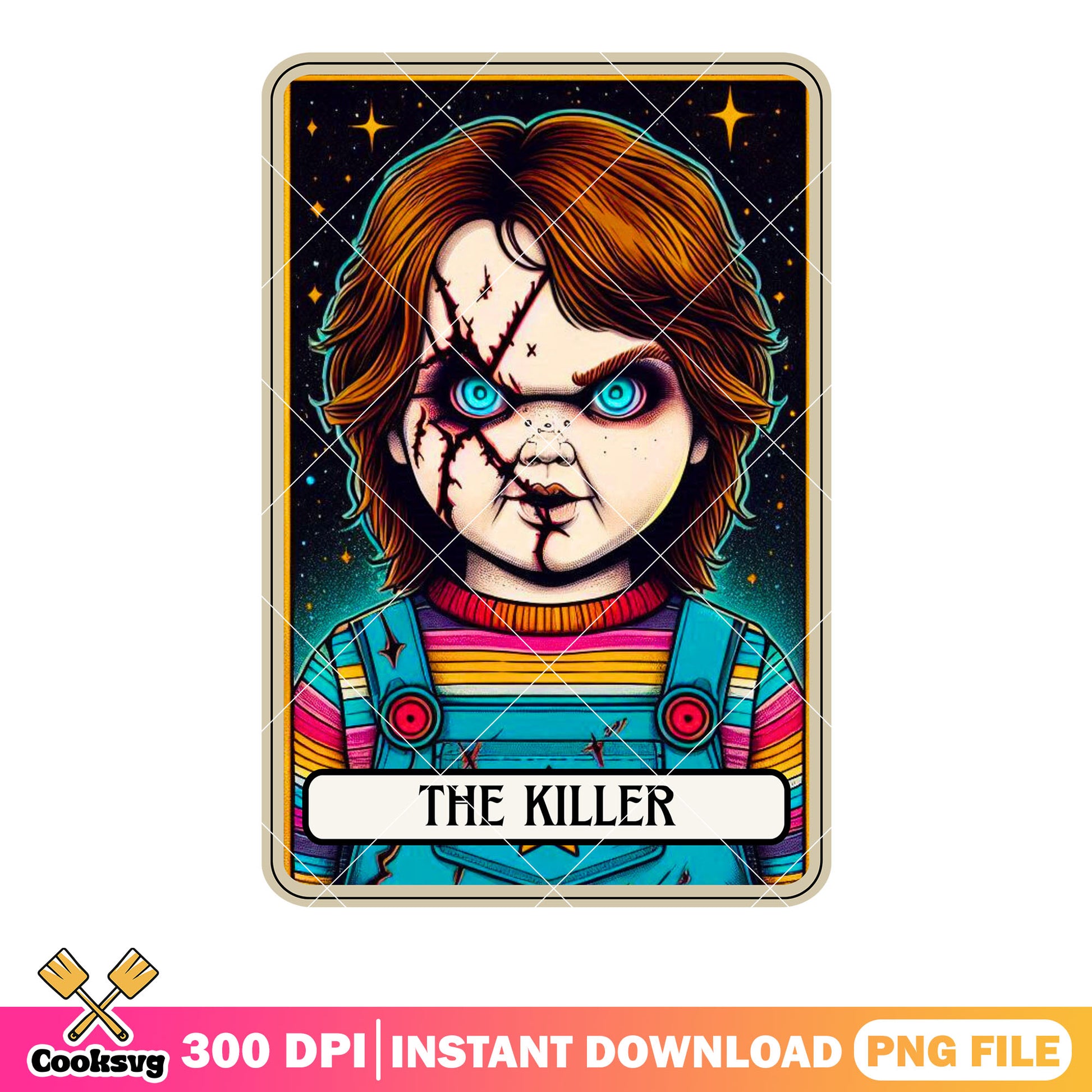 Red hair scared face​ doll png, blue eyes​ png, childs play movies png