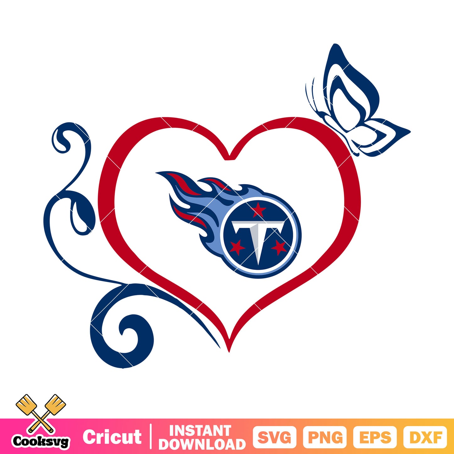 Red heart with the butterfly titans svg, titans svg, nfl teams svg