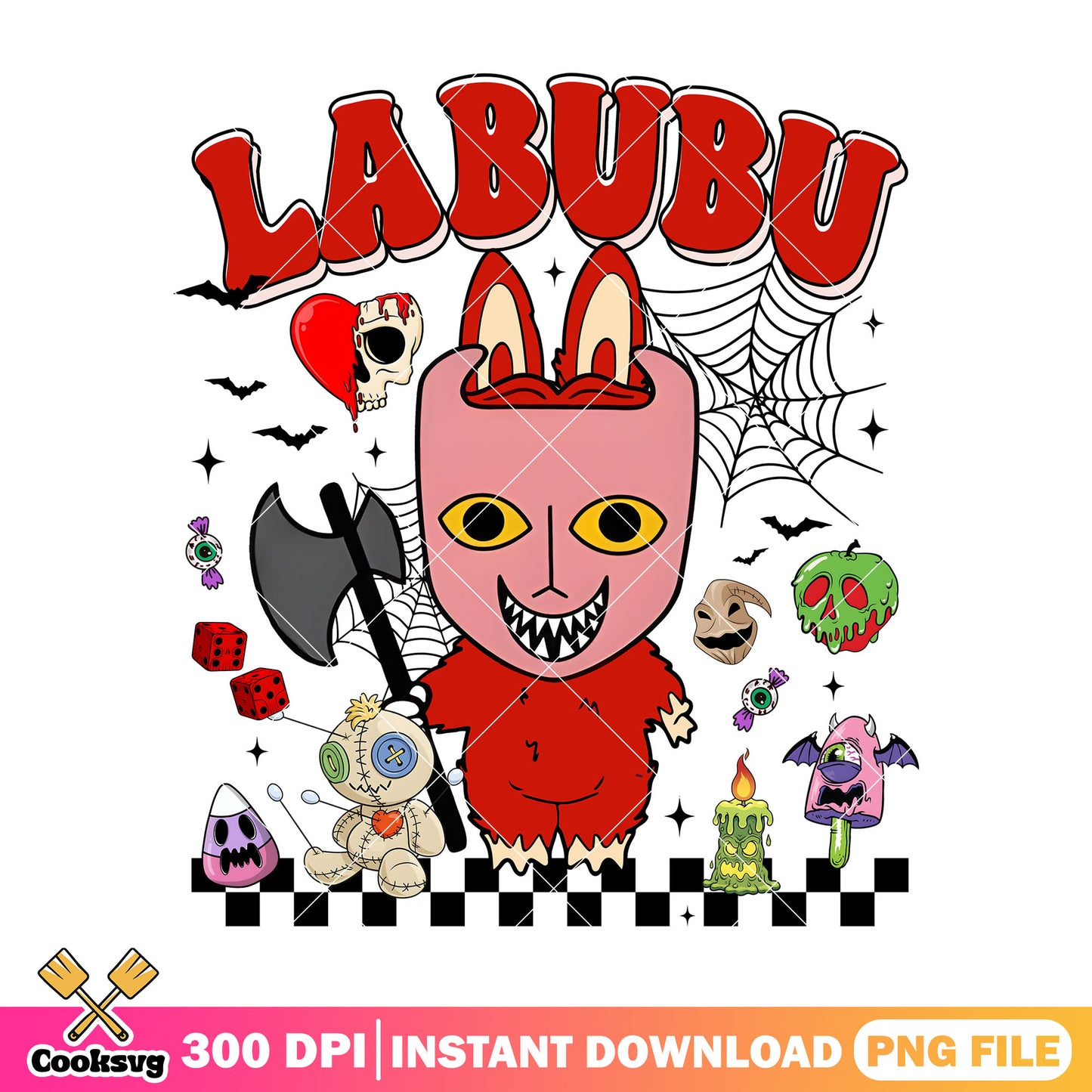 Red killer labubu png, labubu keychain​ png, halloween movies​ png