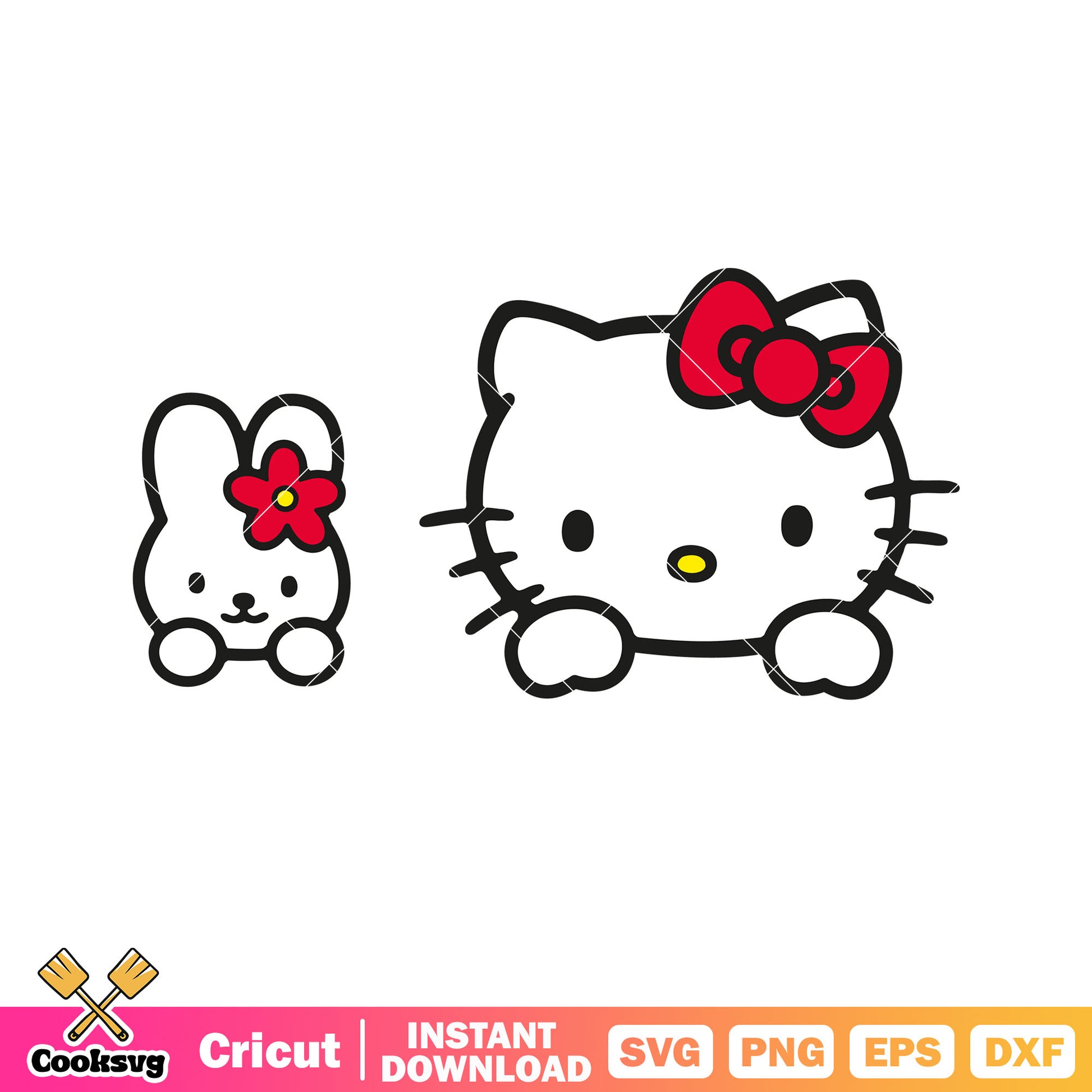 Red kitty and bunny head svg, hello kitty head svg, kitty cat svg