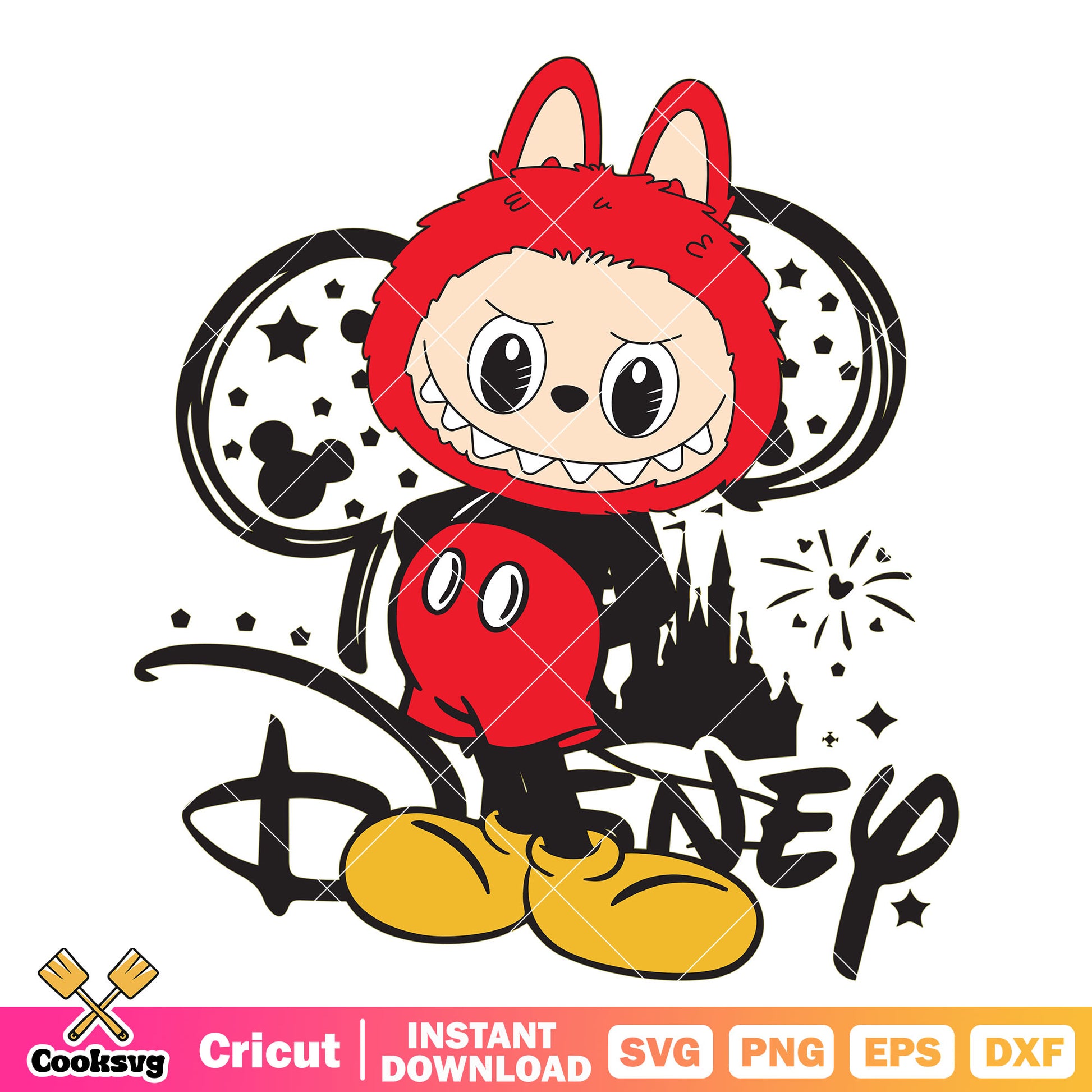 Red labubu in disney svg, disney labubu popmart​ svg, red labubu svg