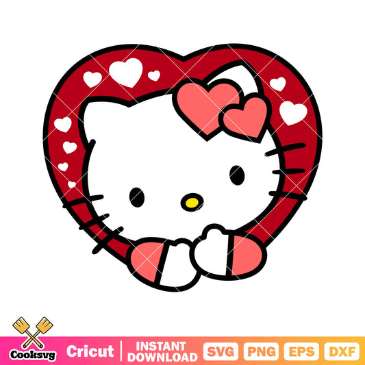 Red love hello kitty valentine svg file, hello kitty valentine svg