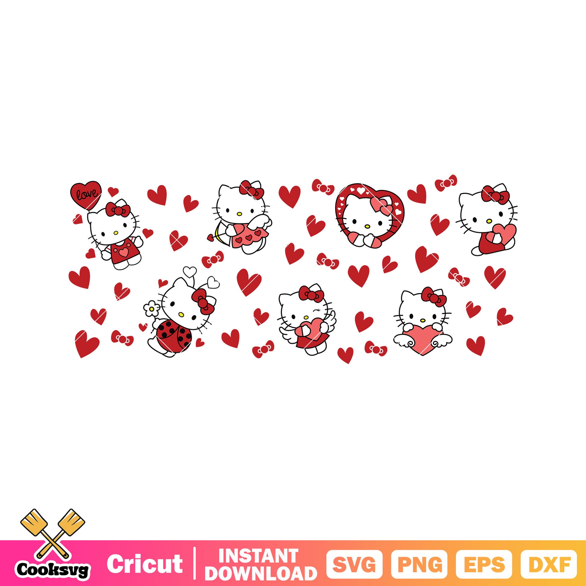 Red love hello kitty valentine svg digital download