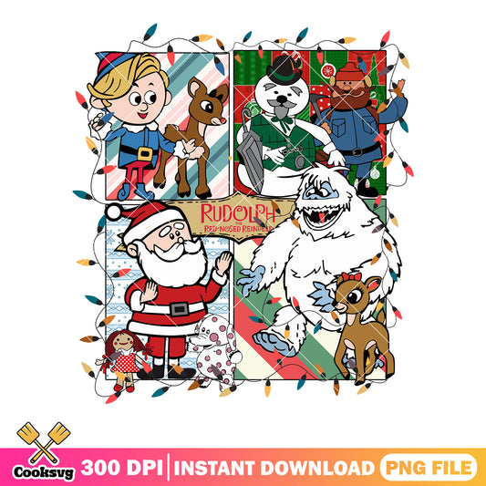 Red nose reindeer xmas png, sam the snowman​ png, christmas lights png
