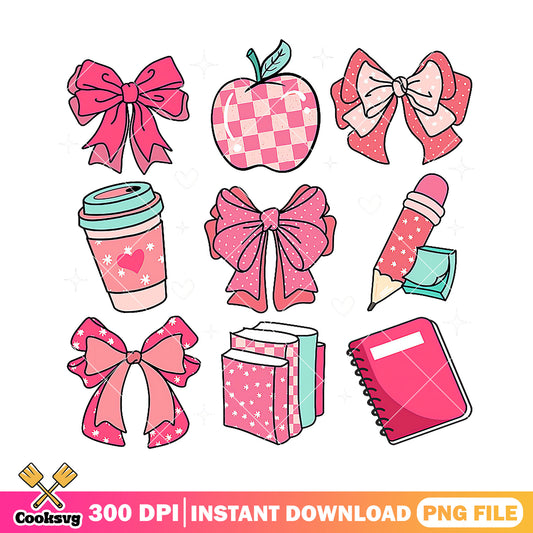 Red supplies design png, back to school logo png, item cute png