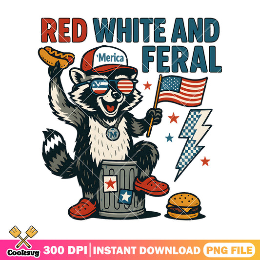 Red white and feral merica design png, feral raccoon png, red white america png