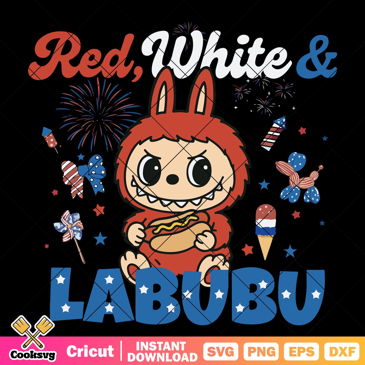 Red white and labubu svg, labubu america svg, labubu hot dog svg