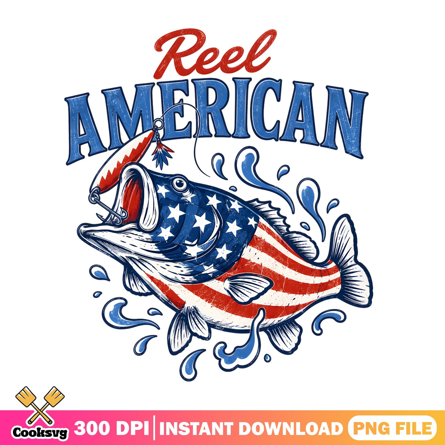 Reel American Fishing PNG, 4th Of July PNG, Bass Fish PNG