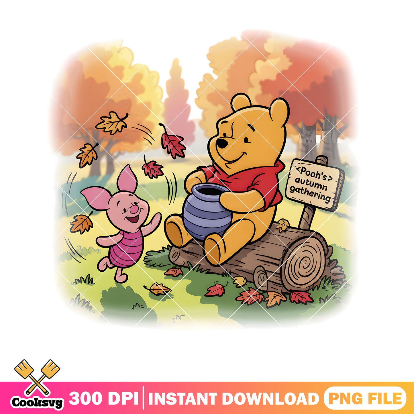 Rested autumn day winnie pooh png, disney piglet png, autumn days png