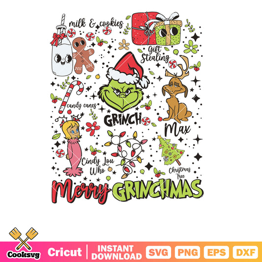 Retro Christmas Grinch And Friend Merry Grinchmas svg, christmas characters svg