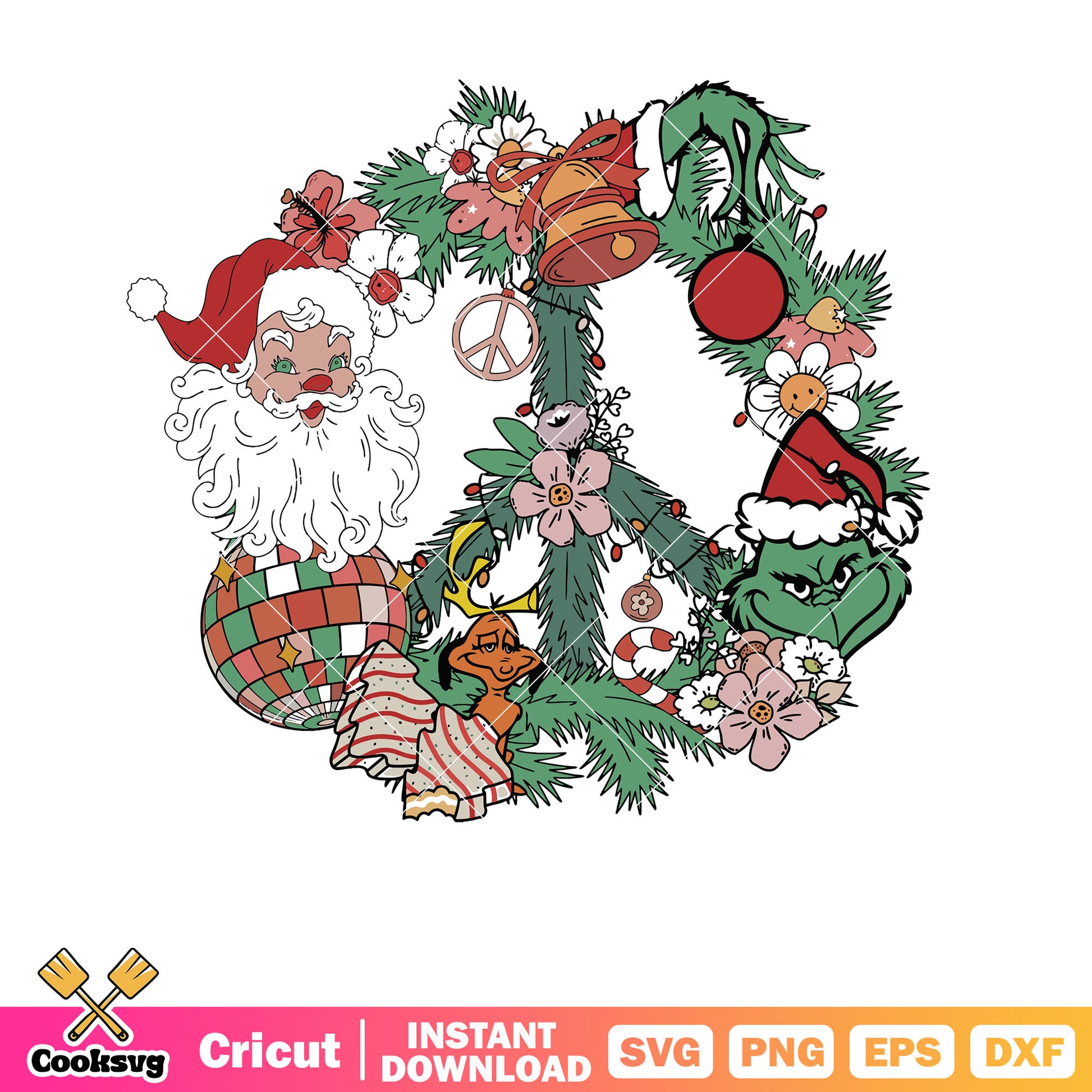 Retro Christmas Wreath Santa Claus And Grinch svg, christmas santa claus svg