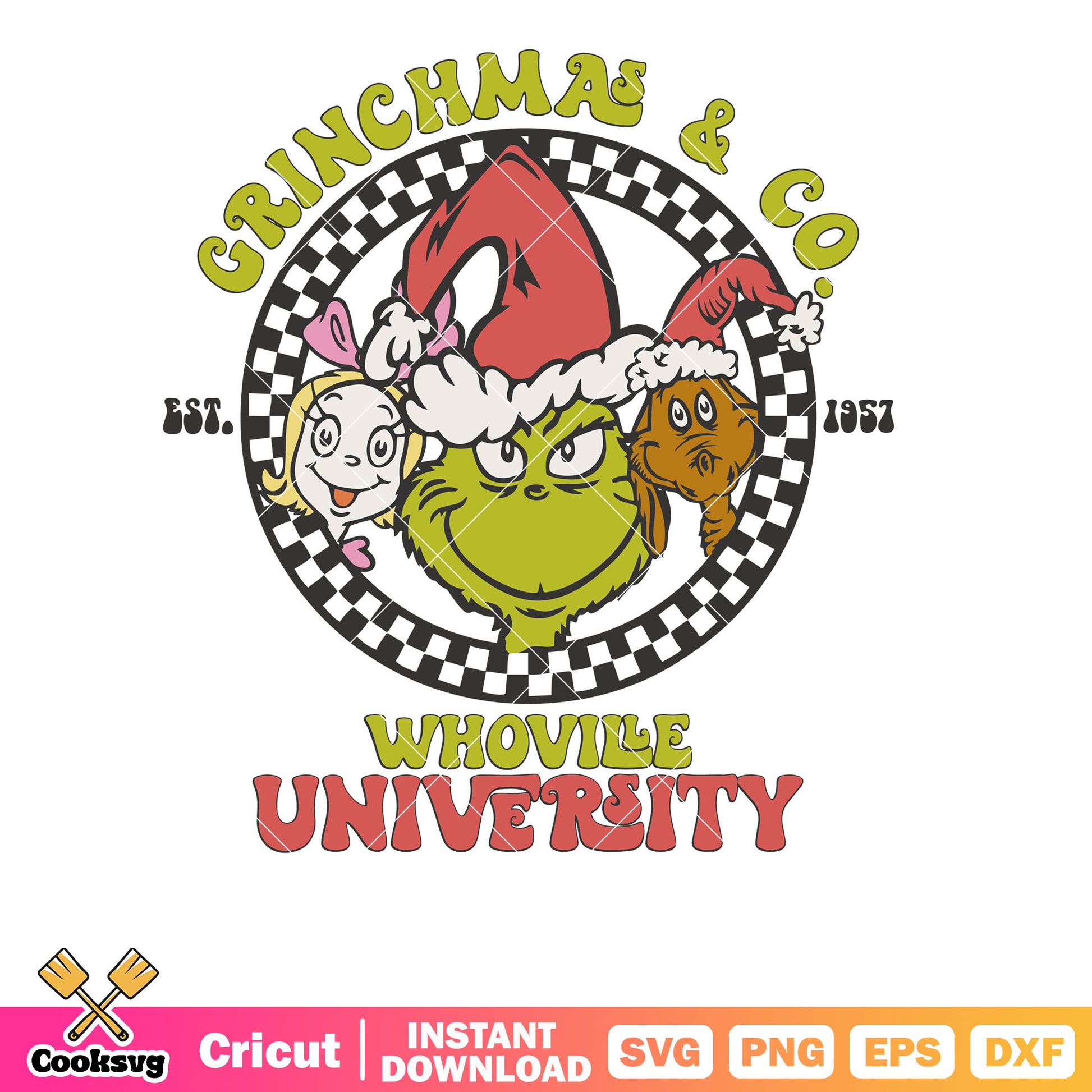 Retro Grinchmas And Co Whoville University svg, whoville grinch svg