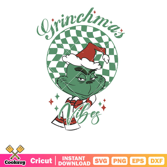 Retro Grinchmas Vibes Funny Christmas Grinch svg file, grinchmas svg, christmas vibes svg