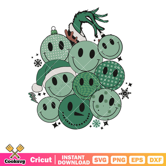 Retro Happy Christmas Smiley Face Grinch Hand svg file, grinch hand svg, retro christmas svg