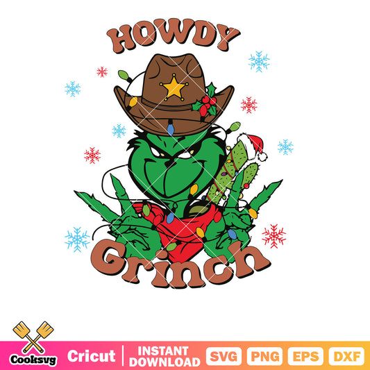 Retro Howdy Grinch Cowboy christmas svg, howdy christmas​ svg, the grinch svg