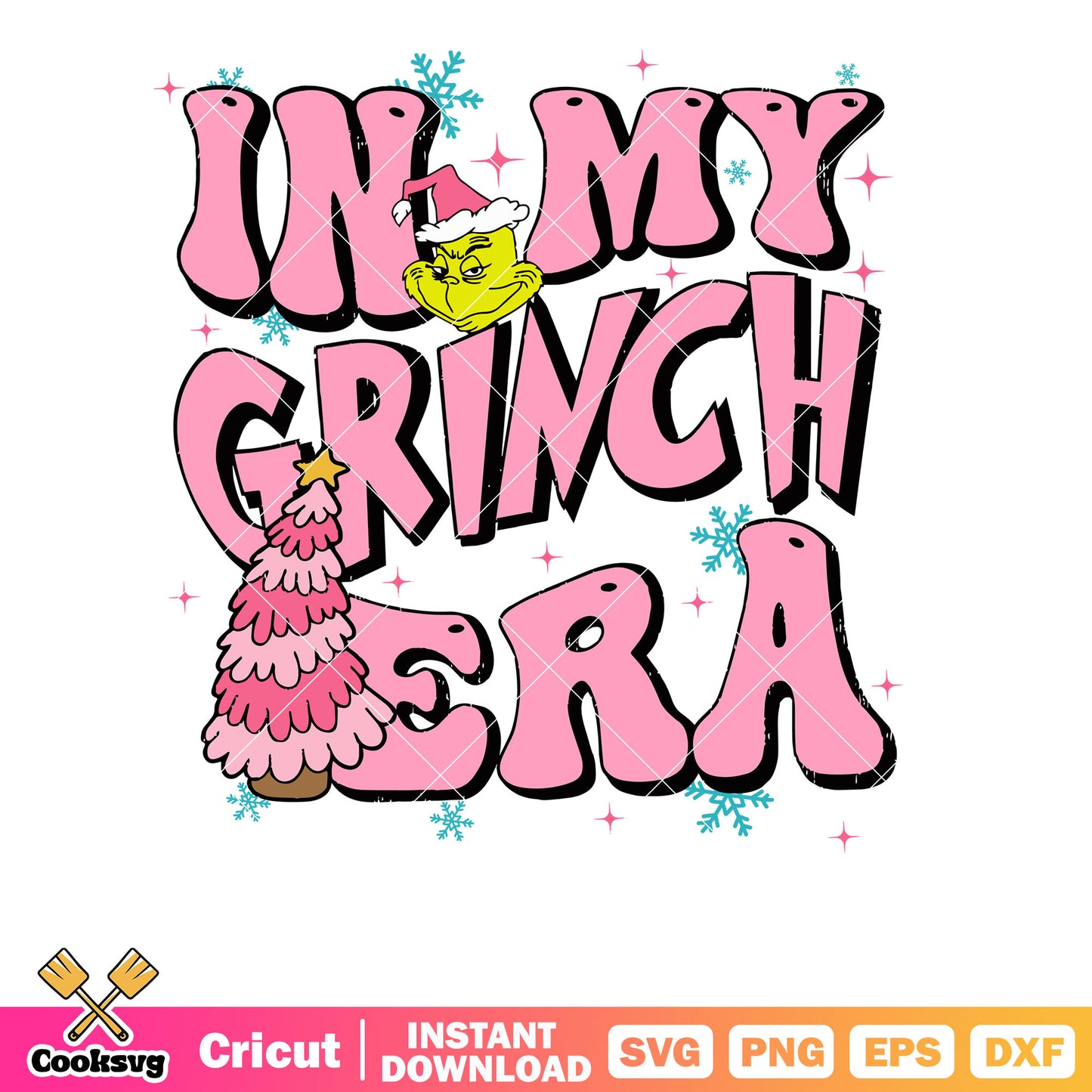 Retro In My Grinch Era Pink Christmas Tree svg, in my grinch era svg, pink christmas svg