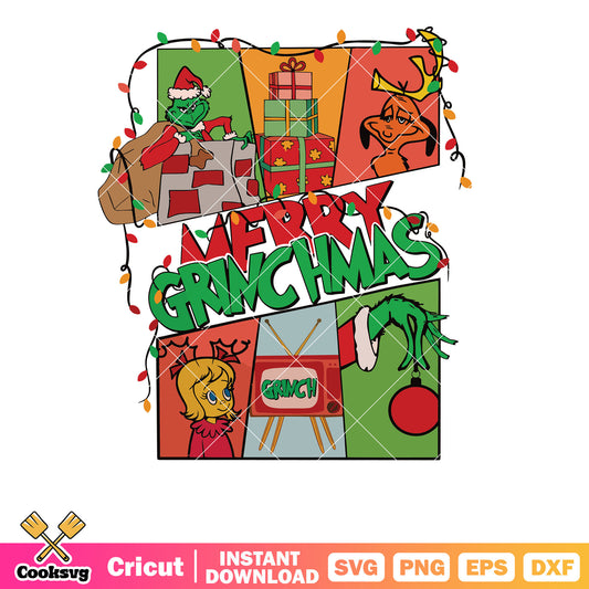 Retro Merry Grinchmas Lights svg christmas svg, merry grinchmas svg