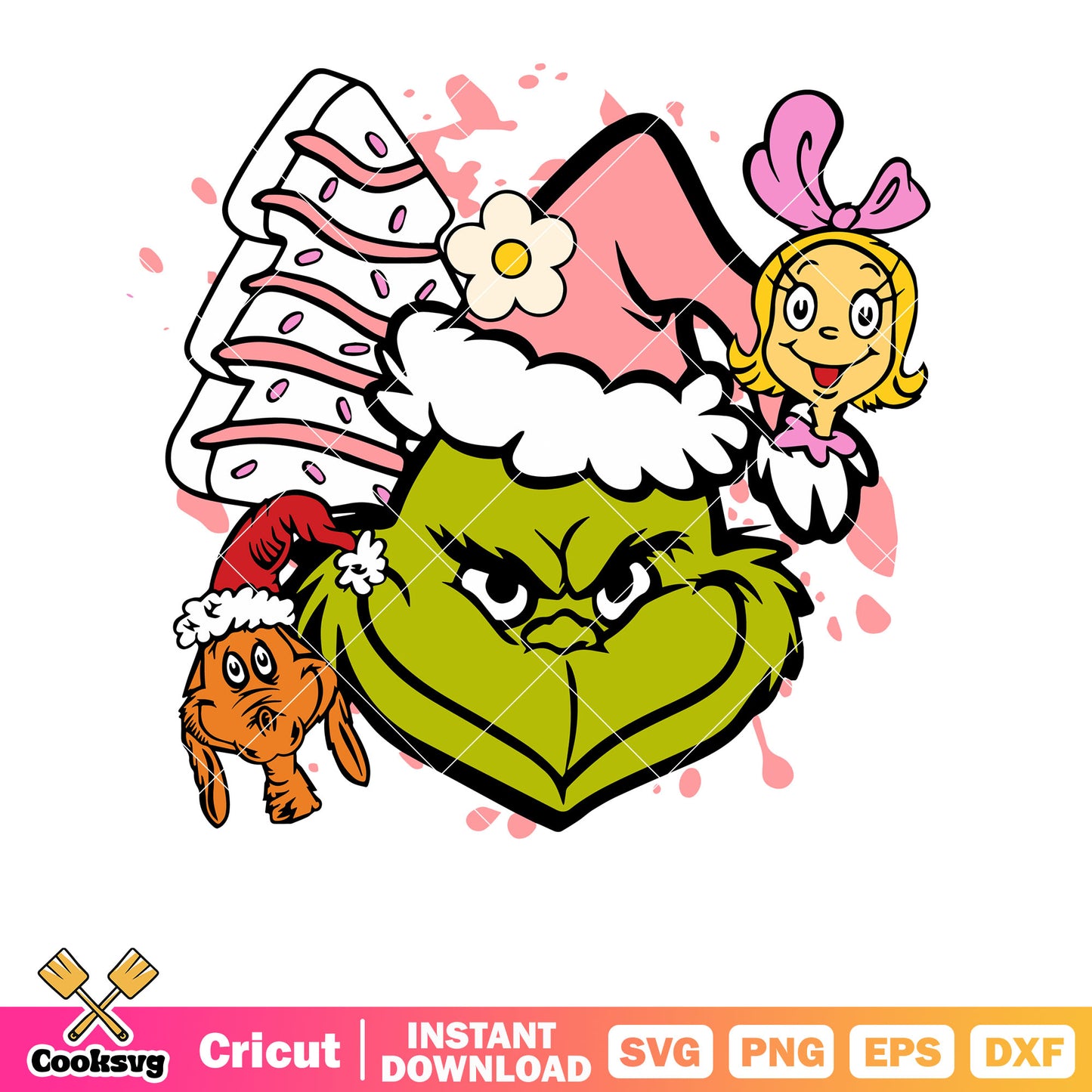 Retro Merry Grinchmas Pink Christmas head svg, merry grinchmas svg, grinch head svg