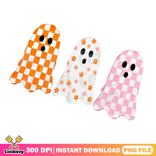Retro Checkered Ghost Halloween PNG Bundle, Cute Ghost PNG, Halloween PNG