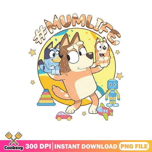 Retro bluey mumlife chilli heeler png, bluey family png, bluey decorations​ png