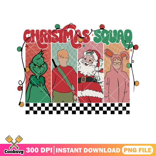 Retro christmas squad vintage png, the grinch png, santa claus png