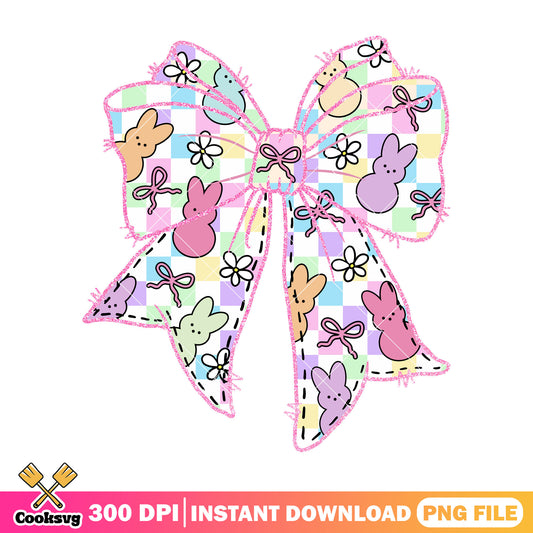 Retro easter bow bunny pattern design png, happy easter day png
