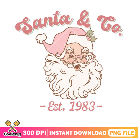 Retro pink santa claus png, santa cute pink png, holly santa hat png
