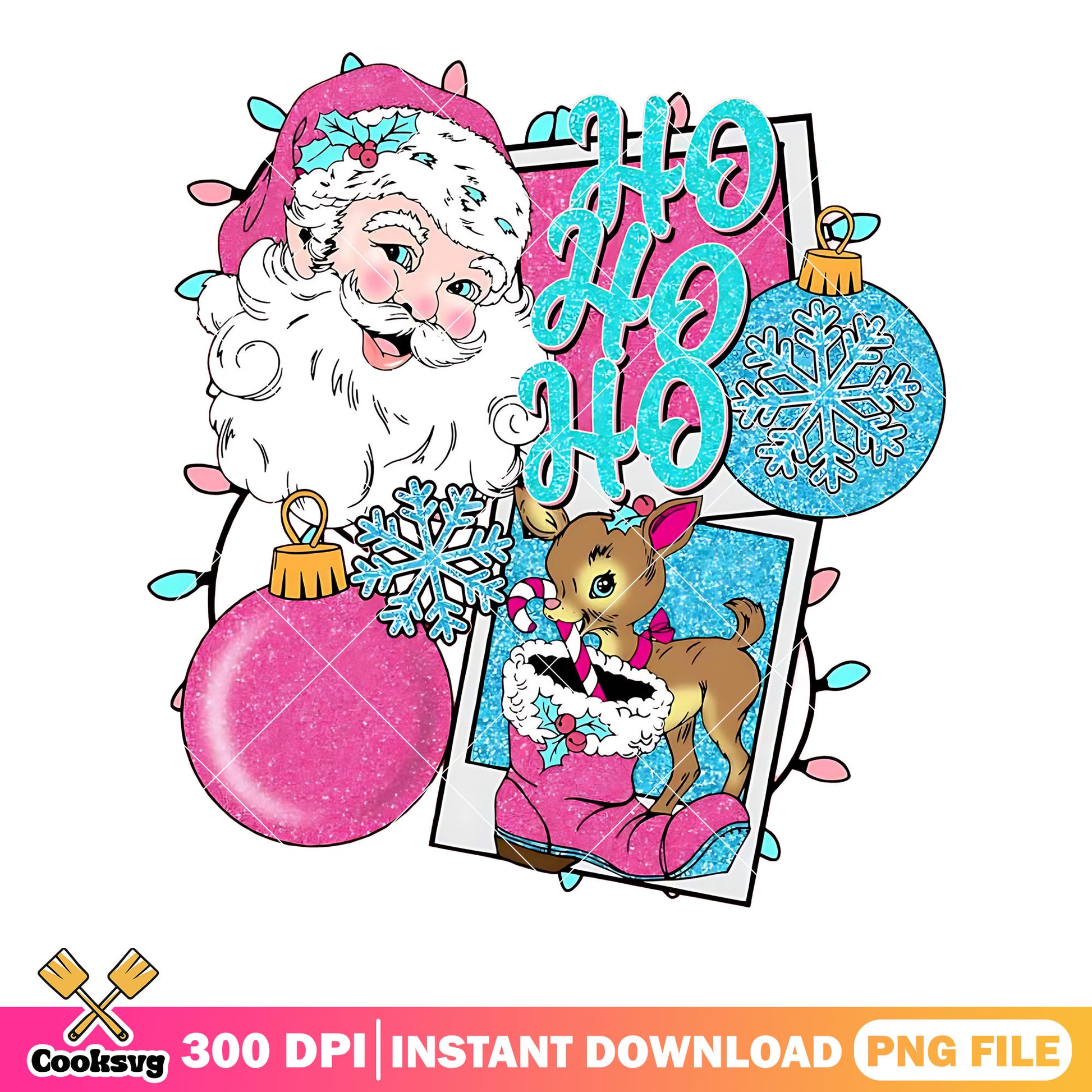Retro pink santa ho ho ho png, pink and teal retro png, vintage png