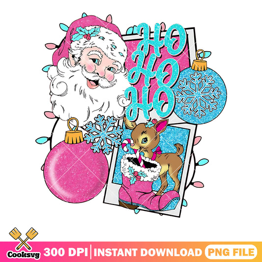 Retro pink santa ho ho ho png, pink and teal retro png, vintage png