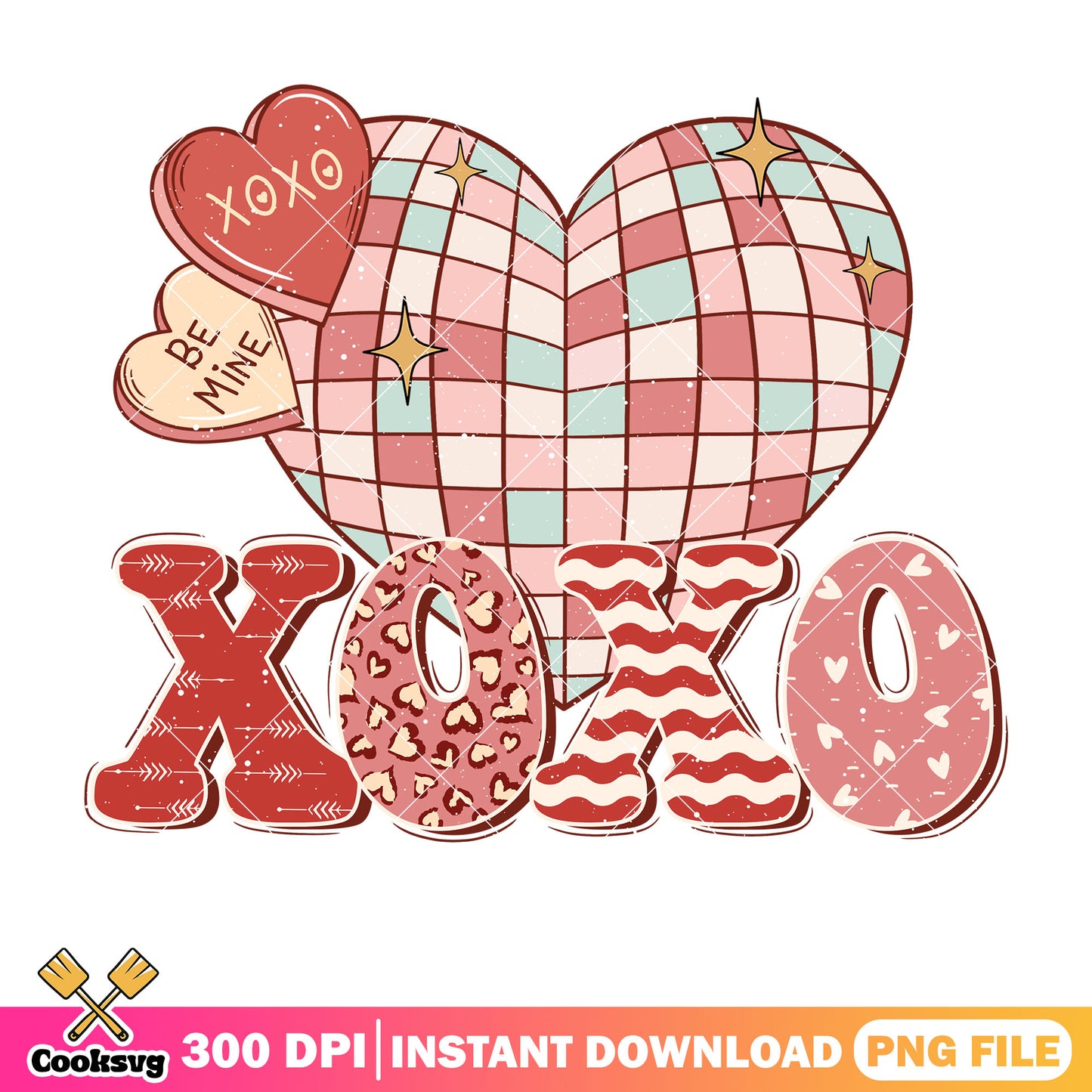 Retro pink valentine xoxo png file, retro valentine png