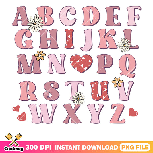 Retro valentine alphabet png, valentine alphabet png, retro valentine png