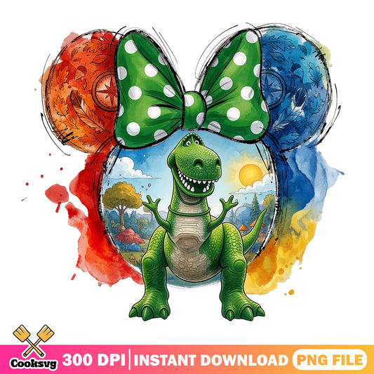Rex Toy Story Disney Mickey Ears Watercolor PNG, Toy Story PNG, Disney PNG