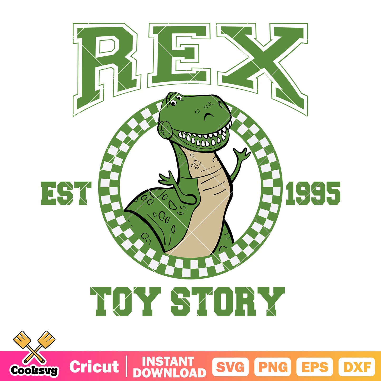 Rex est 1995 started line svg, toy story svg, green dinosaur svg