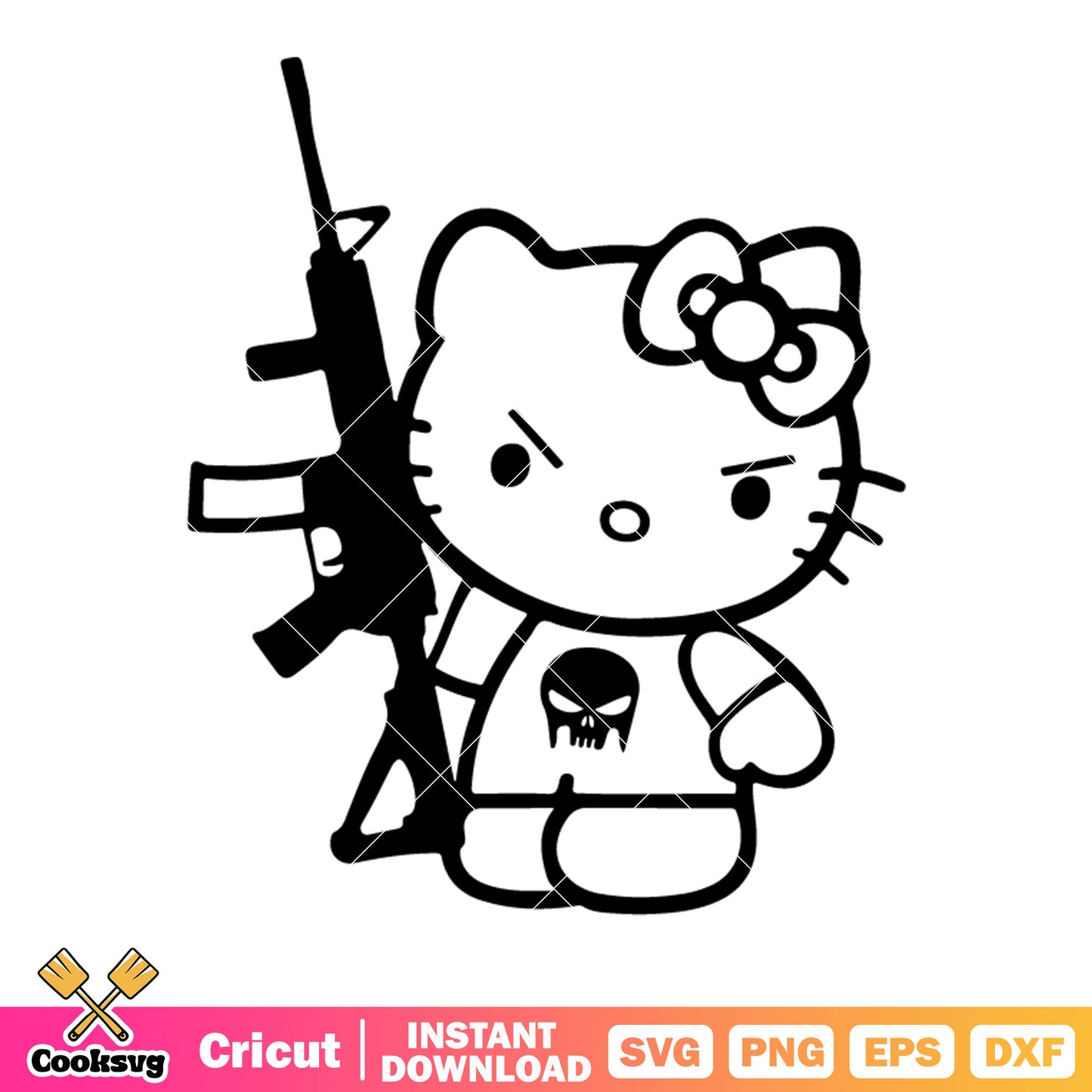 Riffle gun m4 svg,​ white bow tie​ svg, angry hello kitty svg
